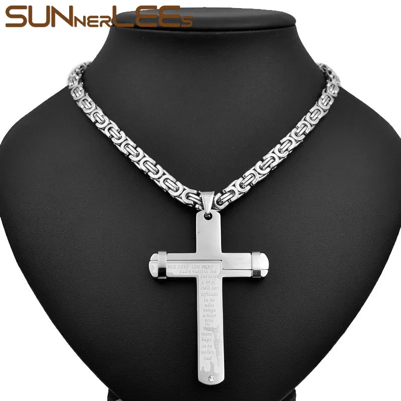 SUNNERLEES ожерелье из нержавеющей стали с подвеской в виде Креста Иисуса Христа