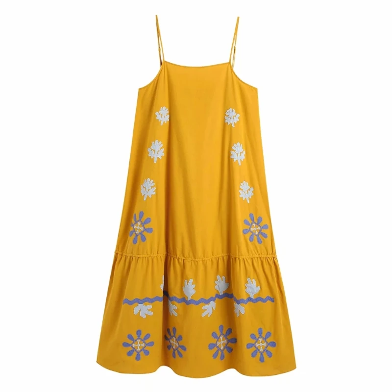 

Hot Sale Women Ethnic Style Embroidery Suspender Midi Dress Female Sleeveless Clothes Casual Lady Loose Vestido D8301