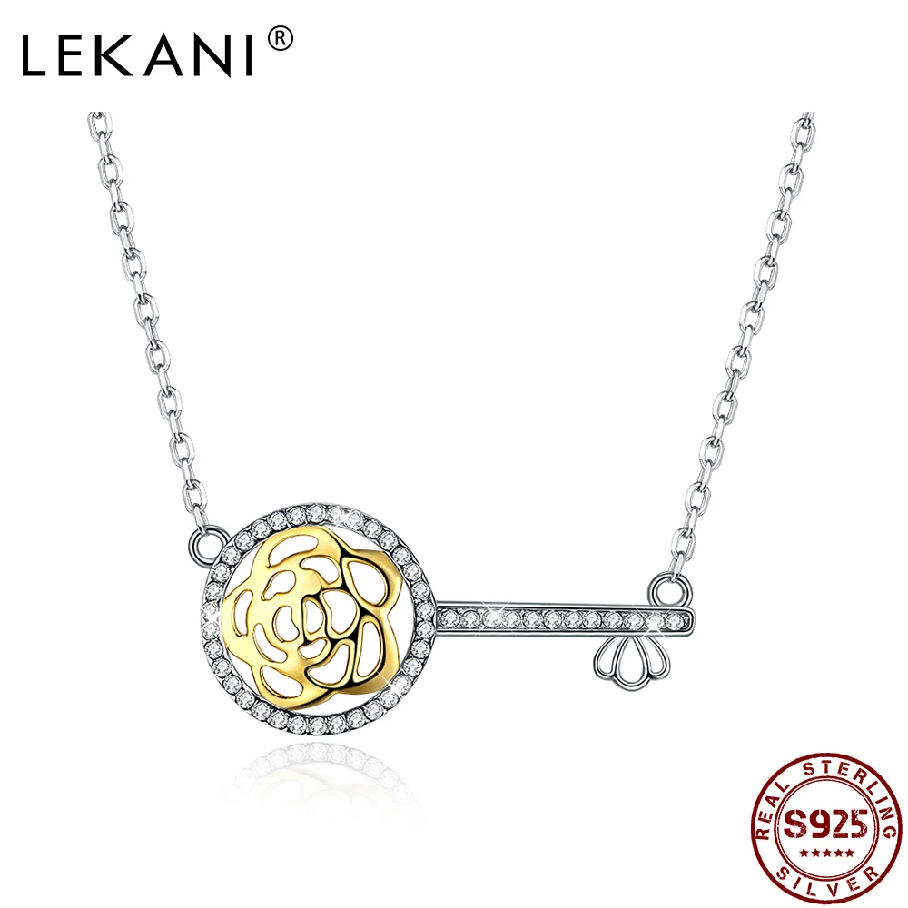 

LEKANI 925 стерлингового серебра выдалбливают ожерелье в форме цветка для женщин, блестящие кубического циркония ожерелье с подвеской в виде кл...