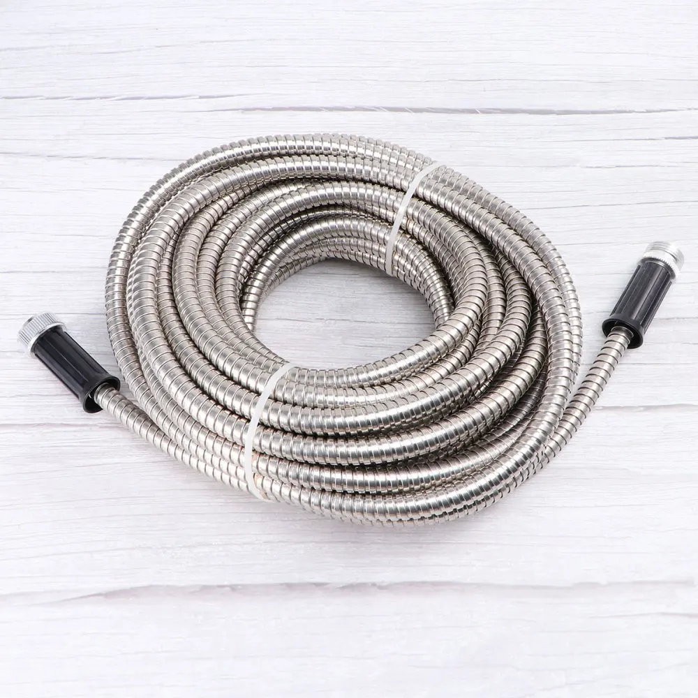 

25Ft Stainless Steel Lightweight Garden Hose Heavy Duty Metal Watering Hose Garden Water Hose Pipe Free Spray Nozzle Home Silver