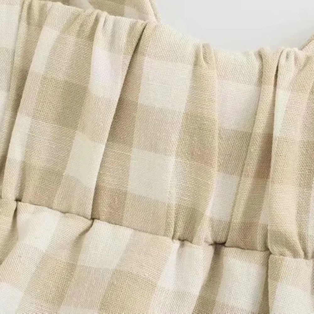 

2021 ZA summer new linen plaid chest-wrapped suspender dress for women RA 3067301 3067/301