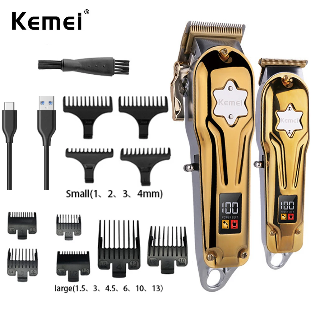 

Kemei Hair Clippers for Men Cordless Close Cutting T-Blade Hair Trimmer Kit Professional Hair Cutting Machine Combo for Barbers