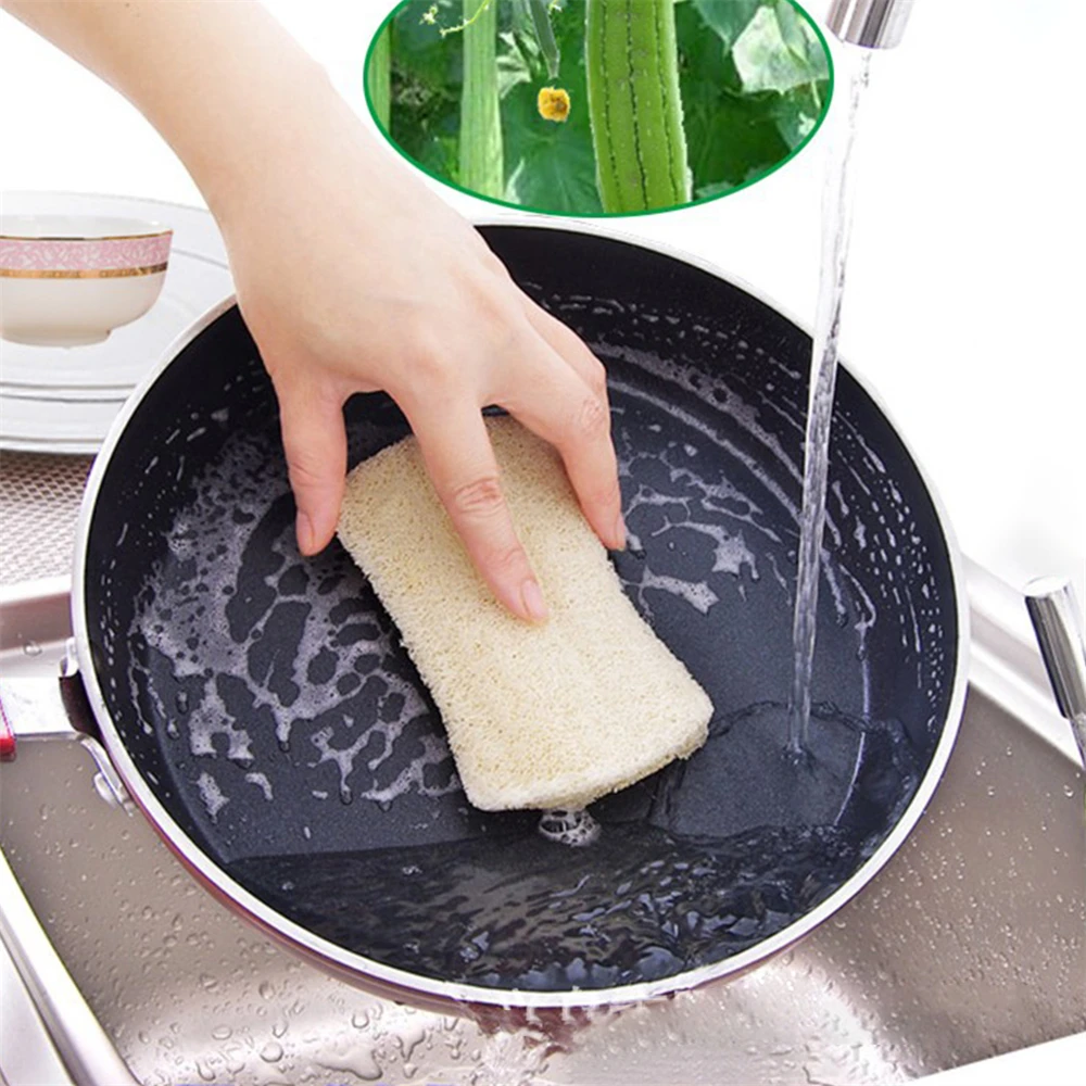 

1/5pcs Microfibre Sponge Natural Loofah Dish Washing Cloth Cleaning Sponge Pot Bowl Brush Reusable Non-stick Oil Kitchen Tools