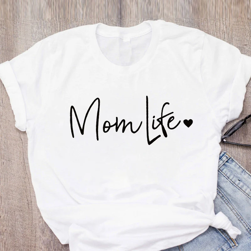 

Футболка женская с надписью «Mom Life», простая повседневная модная рубашка с коротким рукавом, на лето