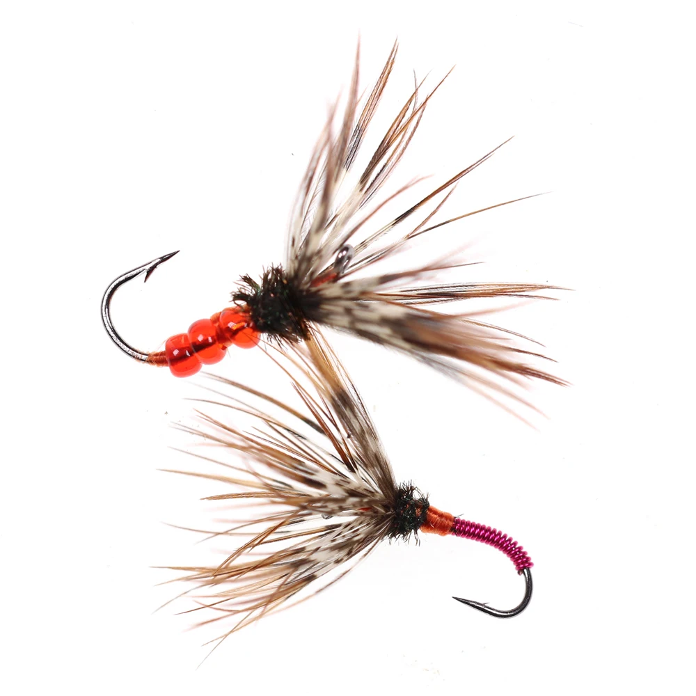 Bimoo 6PCS #12 Multiple Colors Tenkara Fly Soft Hackle Wet Fly Trout Fishing Lure Bait Emerger Larvae Nymph Barbed Hook