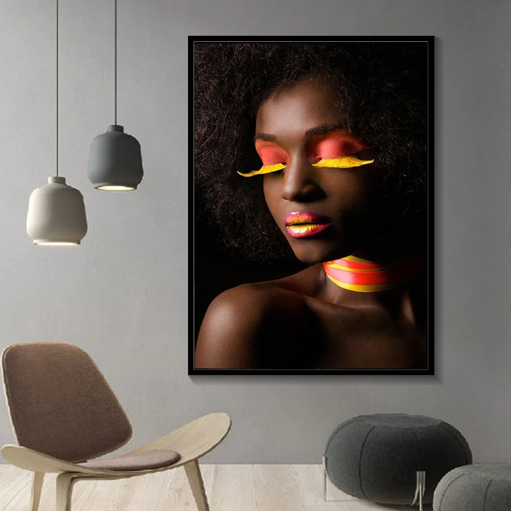 

Black Woman Pictures Canvas Beauty Paintings Portrait Wall Art HD Prints Sexy Girl For Living Room Home Decoration Unstretched