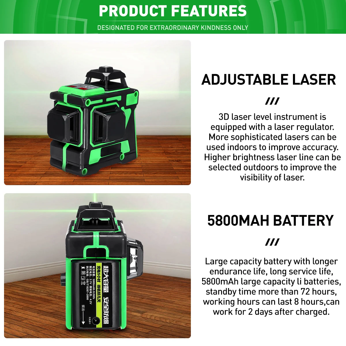 FASGet Laser Level 12 Lines 3D Self-Leveling 360 Horizontal And Vertical Cross Super Powerful Green | Инструменты