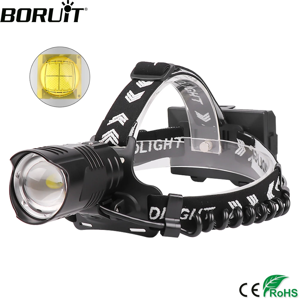 

BORUiT XHP90.2 LED Powerful Headlamp 5000LM 3-Mode Zoom Headlight Rechargeable 18650 Power Bank Waterproof Camping Head Torch