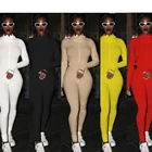 Ползунки в рубчик для тренировок и активного отдыха-водолазка женский спортивный комбинезон с длинным рукавом для фитнеса с вышивкой буквенным принтом Комбинезоны на молнии