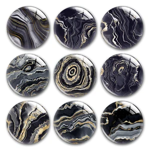 Ручная работа, черные, темно-серые, желтые мраморные узоры, круглые фото, кабошоны, демонстрация, плоская задняя часть, сделай сам, колье, ювелирные изделия