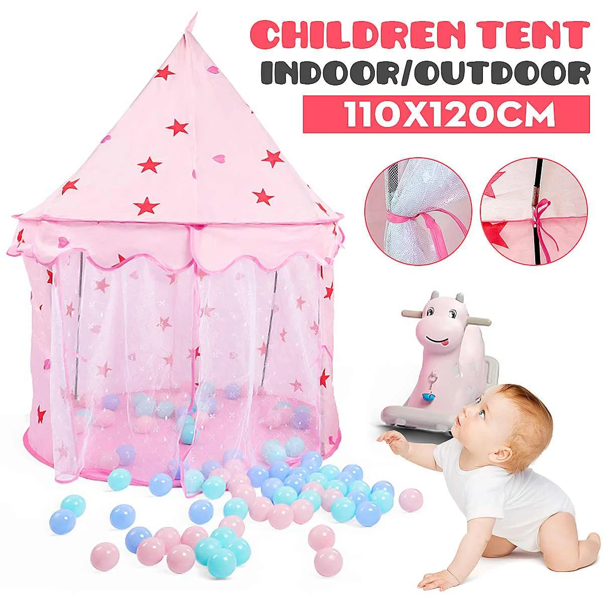 

Pink Play House Game Tent Toys Ball Pool Portable Foldable Princess Folding Tent Castle Gifts Tents Toy For Kids Children Girl
