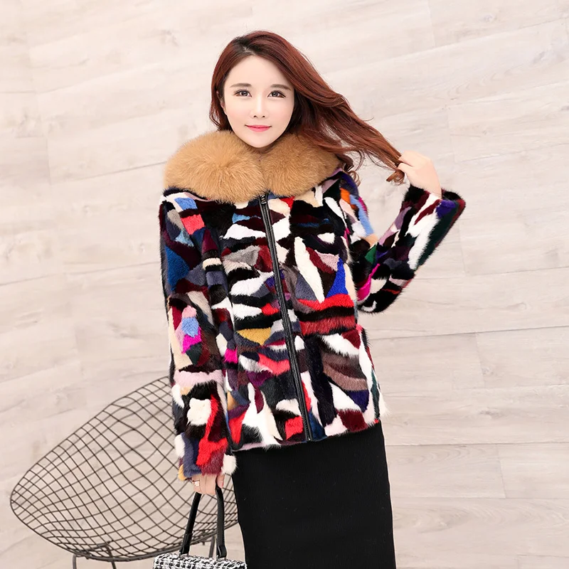 Новинка 2020 шуба из натурального меха норки разноцветного Лисьего женские зимние