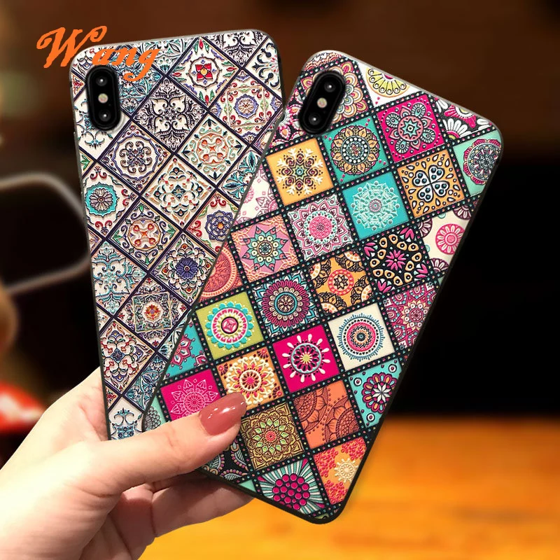 

Luxury Square Bohemian Embossed Mobile Phone Case For iPhone 7 8 11 11pro 12 12Pro 11promax Protective Cover For iPhone XS Shell