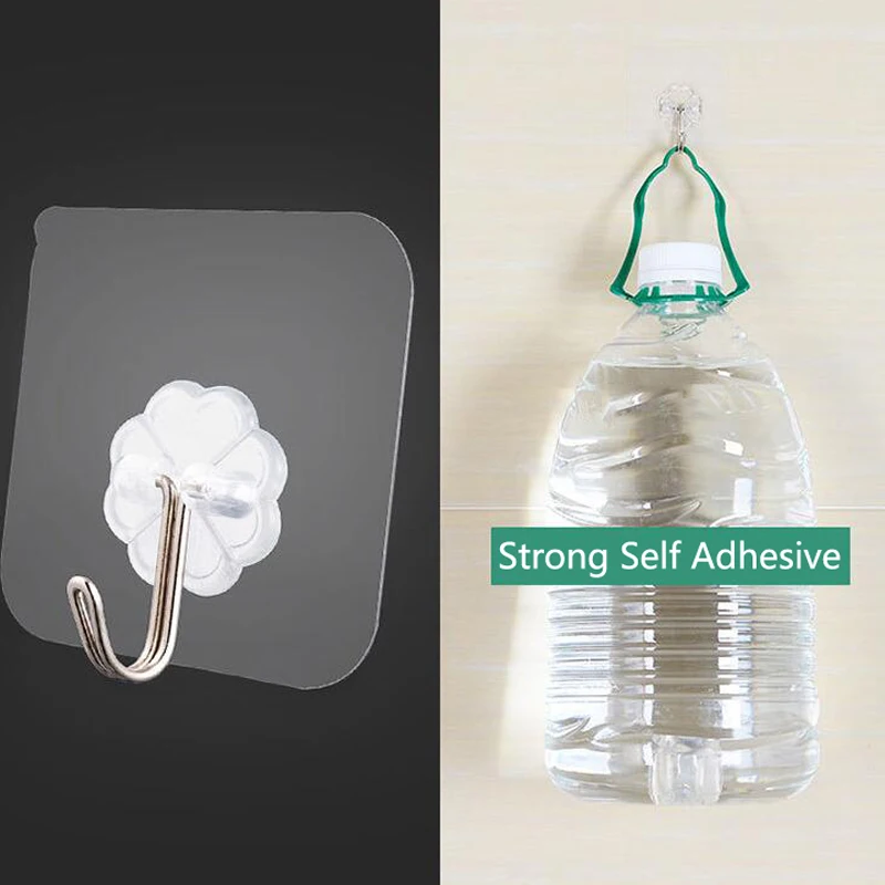 6 шт Прозрачный Прочный самоклеящиеся двери стены Вешалки Полотенца Швабра Сумки