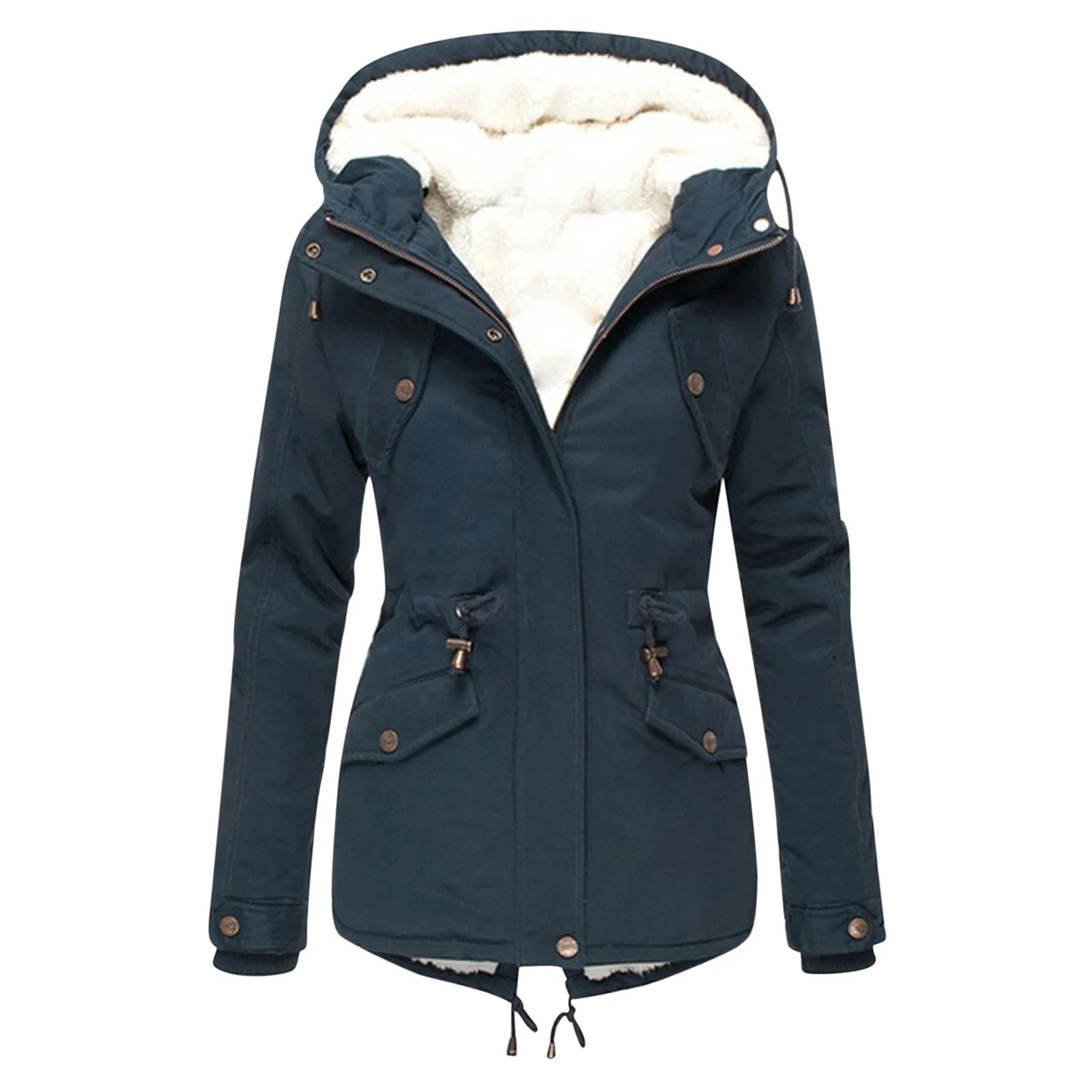 

2021 Fashion Fall Winter Jacket Ladies Large Size Hooded Slim FA Long Cotton Coat Zipper Casual Black Green Jacket Women Wool