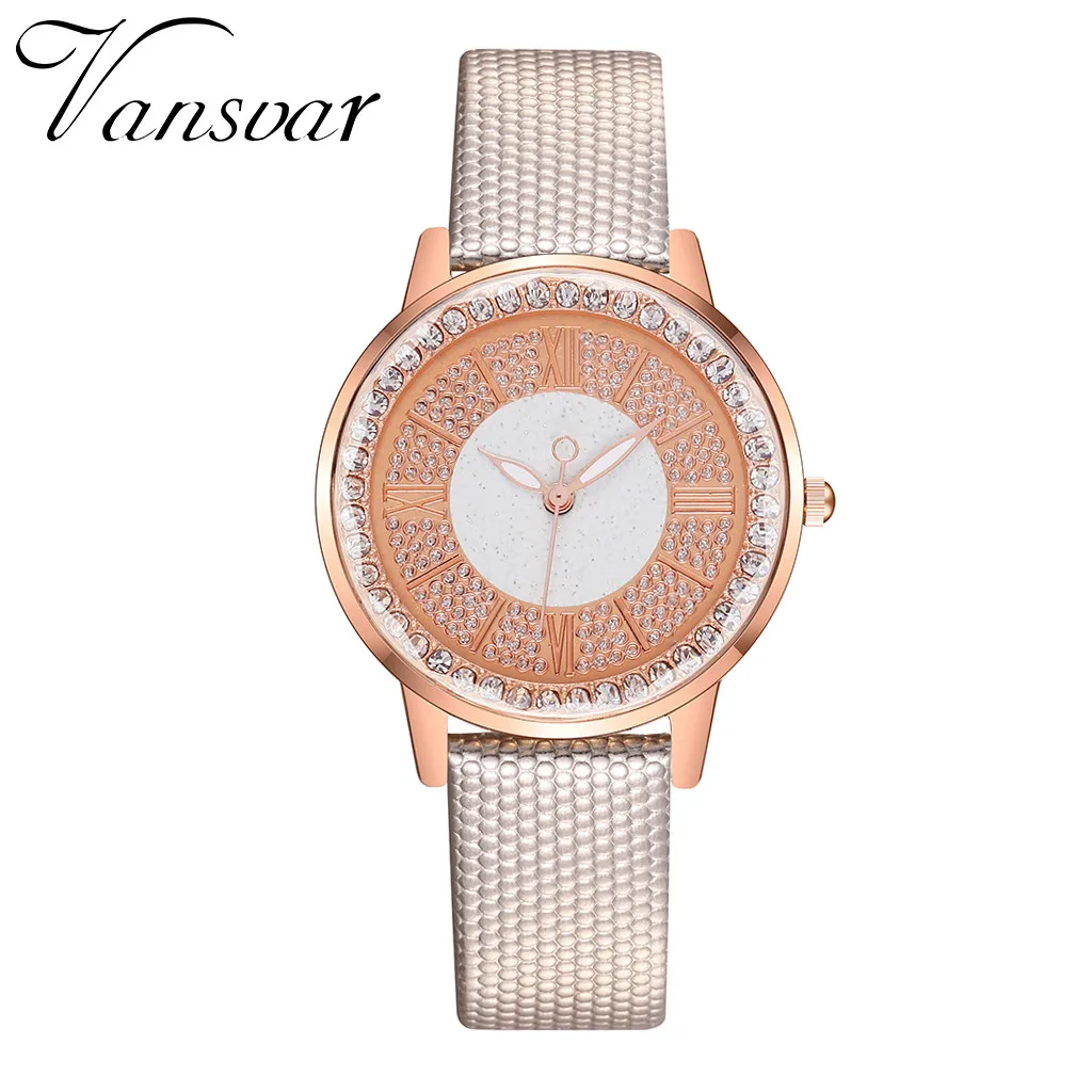 Часы Vansvar женские наручные роскошные брендовые винтажные с кожаным ремешком |