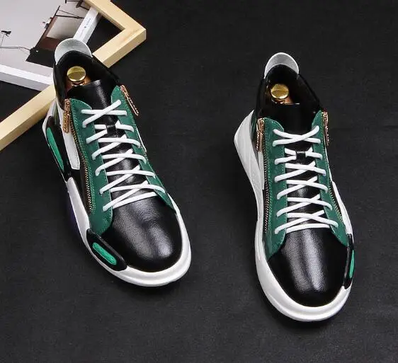 2 colour Men's Lightweight sneakers lace-up Double zipper round toe high top casual shoes for men fashion falt office | Обувь