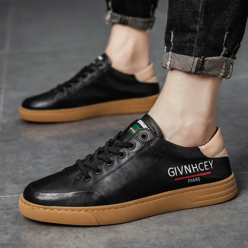spesifikasi Sepatu Kulit Asli Pria Untuk Musim Gugur/Dingin Sepatu Kasual Anak Laki-laki Besar Hitam Putih Sepatu Fashion Pria Merek Klasik Sepatu Jalan Pria