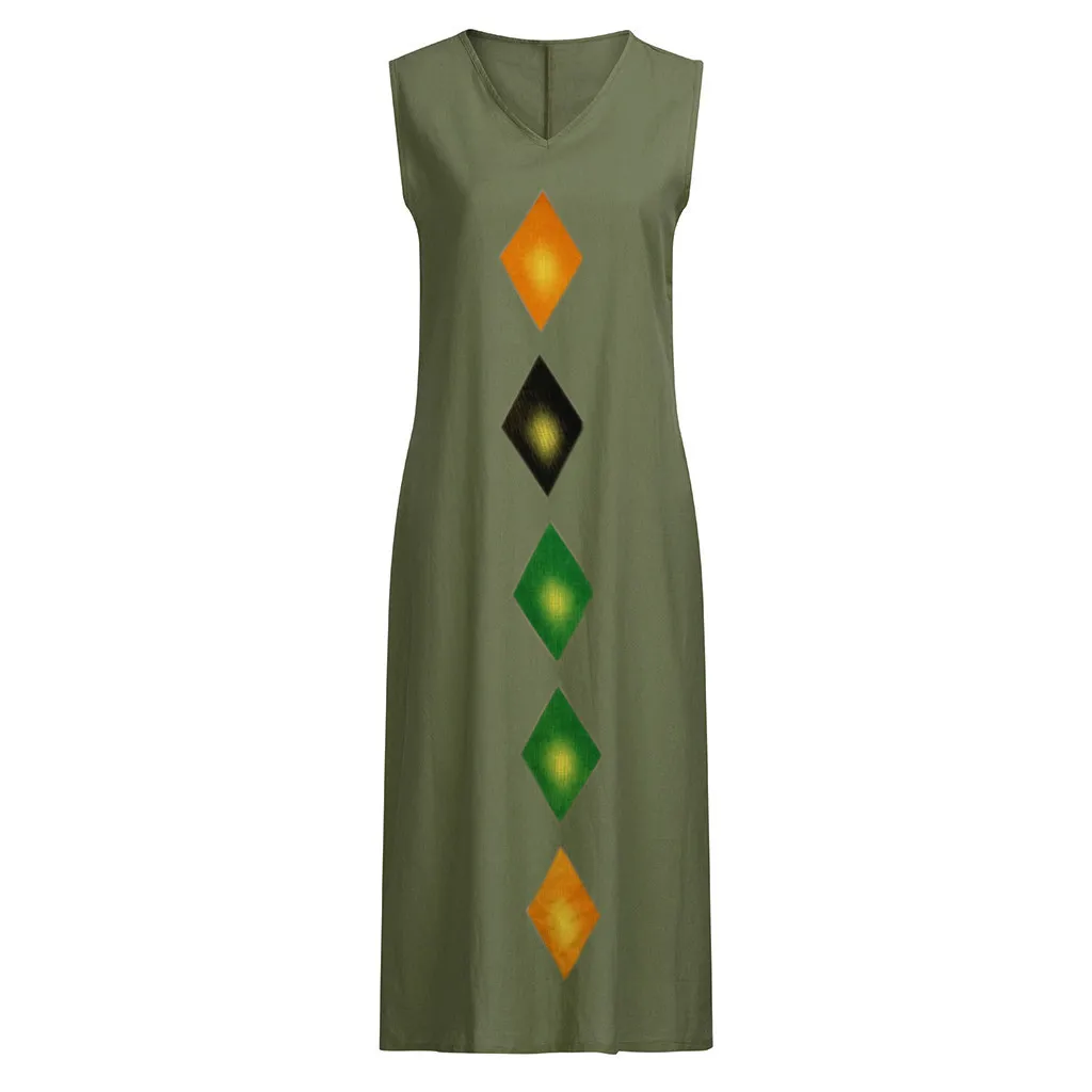 Для женщин летнее платье без рукавов с v образным вырезом хлопковый текстиль