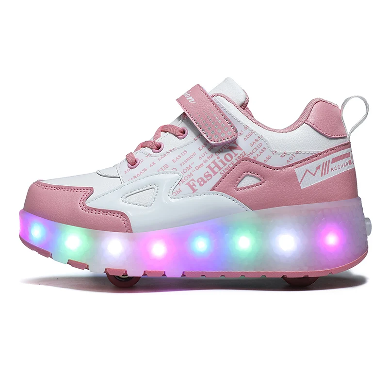 

USB Charging Kids Boys Shoes with Two Wheels Children Shoes Glowing Sneakers Led Light up Kids Shoes For Boy Girl Shining Shoe