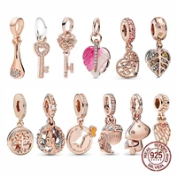 rose gold acorn and fallen leaves shining leaves tree of love pendant silver 925 beads bracelet for women diy fashion jewelry