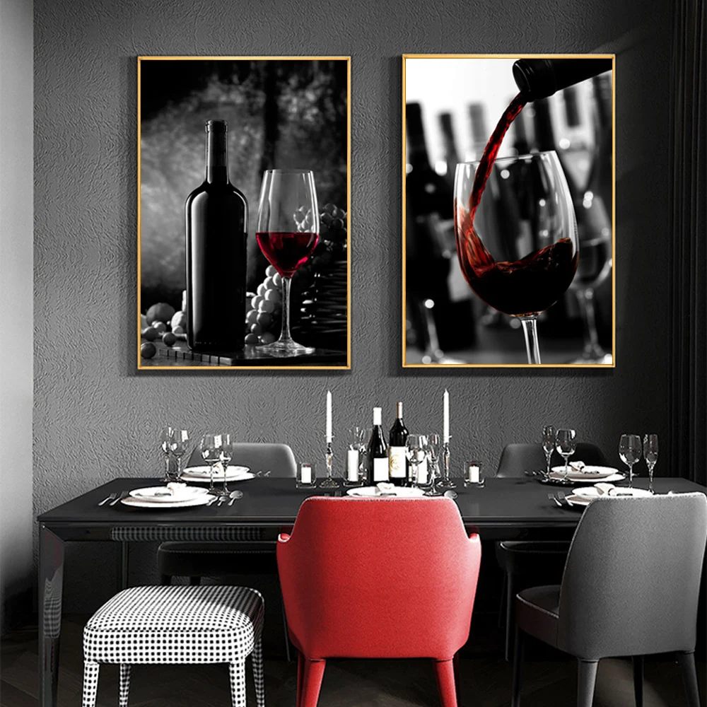 

Bar Poster Red Wine Cup Canvas Art Painting for Living Room Corridor Black and White Wall Picture Club Kitchen Restaurant Decor