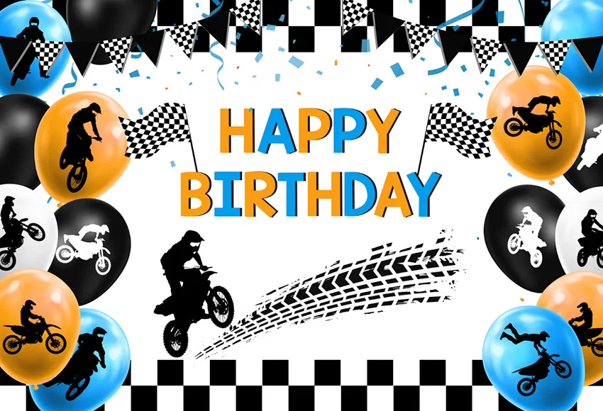 Mehofond Motocross Photography Background Blue Balloons Decor Motorcycle Themed Boys Birthday Party Backdrop Photo Studio Props |