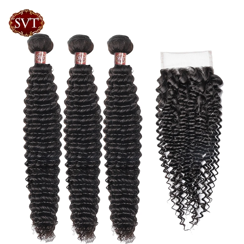 Курчавые вьющиеся пряди волос SVT с застежкой бразильские пучки человеческие