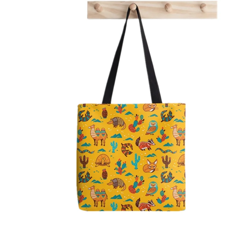 

Сумка-шоппер с изображением животных в пустыне, женская сумка для покупок в стиле Харадзюку, холщовая сумка-шоппер, женская сумка-шоппер