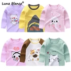 Футболки унисекс хлопковые с длинным рукавом, для мальчиков и девочек 6 месяцев-5 лет