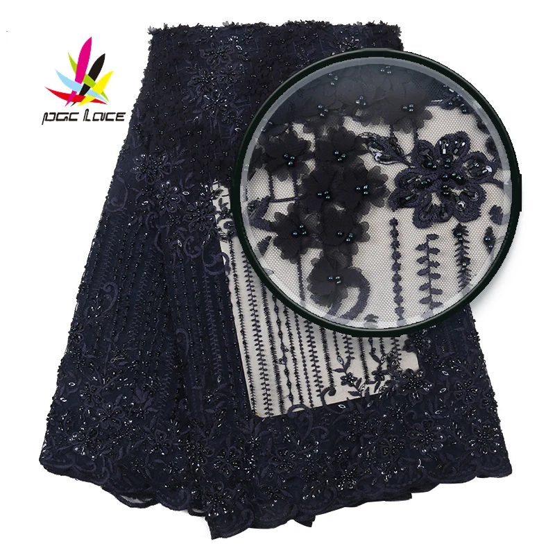 

NEW High Quality 2019 Tulle Beaded French Nigerian Lace Fabrics Pearls Embroidered Guipure African 3d Flower Fabric XZ2861B-2