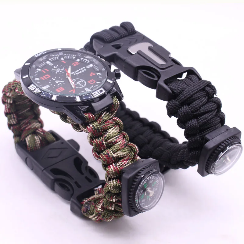 Многофункциональные браслеты 6 в 1 для мужчин и женщин Paracord часы с компасом