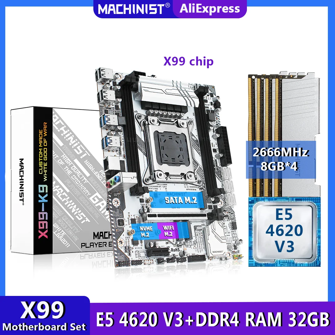 

MACHINIST X99 комплект материнской платы LGA 2011-3 комплект Xeon E5 4620 V3 ЦПУ процессор DDR4 32 Гб (4*8G) 2666 МГц ОЗУ строя NVME M.2 SSD
