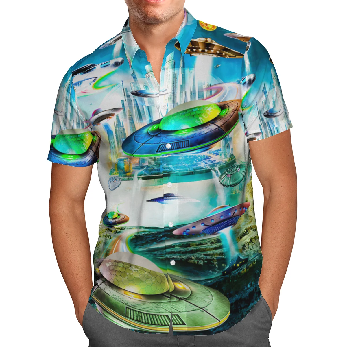 

Alien UFO 3D Beach Hawaiian 2021 Summer Bear Anime Shirt Short Sleeve Shirt Streetwear Oversized 5XL Camisa Social Chemise Homme