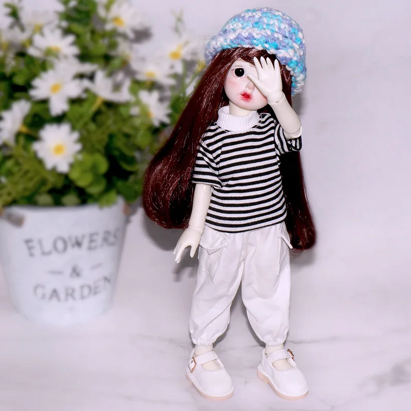 Комбинезоны для кукол BJD 30 см Одежда 1/6 футболка в полоску джинсовые шорты с