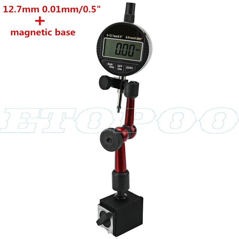 12.7mm with base 0-25,4 мм " цифровой индикатор 0-12,7 мм/0,5'' 0,01 мм с мини магнитным держателем манометр штангенциркуль, измерительные инструменты - Цвет: 12.7mm with base
