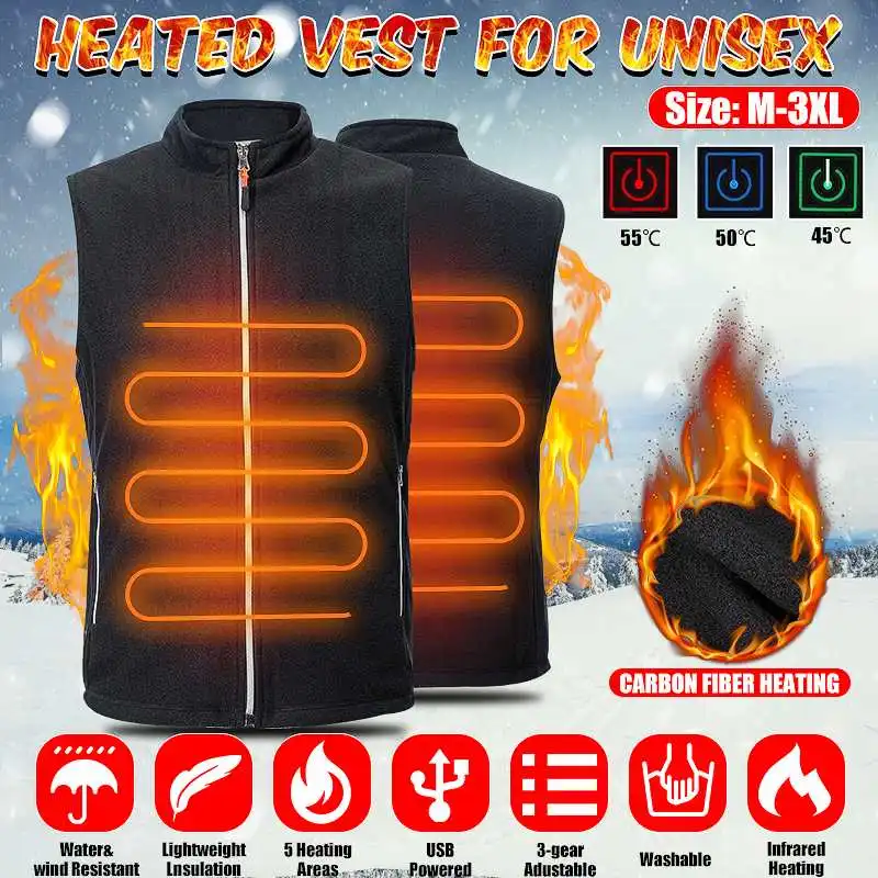 

Electric Heated Vest Jackets Men Women's 5 Heated Zones Graphene Sportswear USB Heating Heat Coat For Camping Snow Hiking