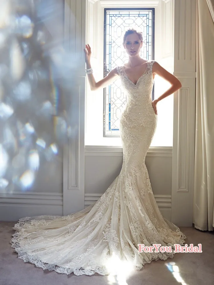 

See Through Floor Length Vestidos De Novias De Tull backless White Mermaid Wedding Dress With Train 2016 New Arrival