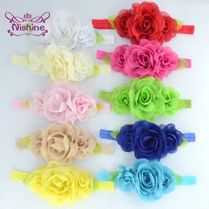 Однотонная шифоновая повязка на голову с цветами, модная эластичная Детская повязка для волос сделай сам, аксессуары для волос ручной работы, подарок на день рождения для маленьких девочек