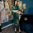 Платье Qipao, современное шелковое современное китайское традиционное женское платье-Ципао с цветочной вышивкой, винтажное Восточное вечерние ничное Платье 4XL