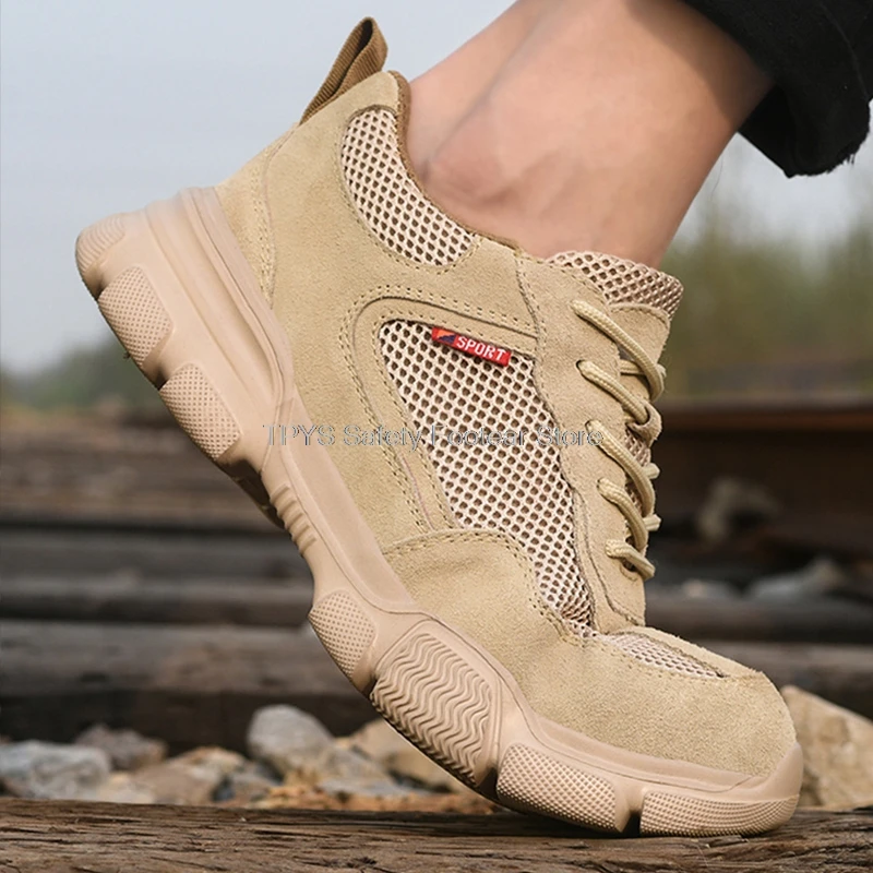 

work safety boots for men safety shoes breathable work sneakers male steel toe indestructible work shoes anti-smash man boots