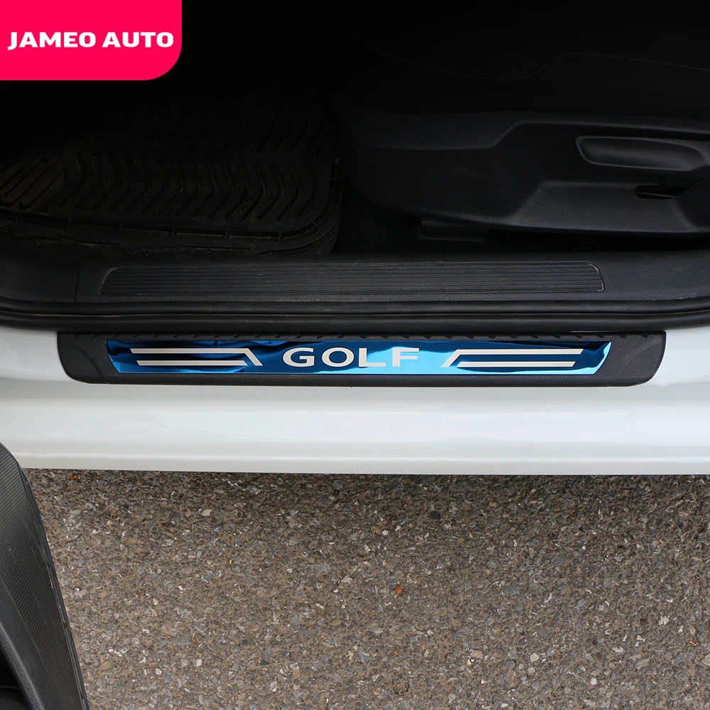 jameo auto 4pcsset car door sill scuff car door plate stickers for volkswagen vw golf 7 7 5 mk7 mk7 5 2012 2019 accessories free global shipping