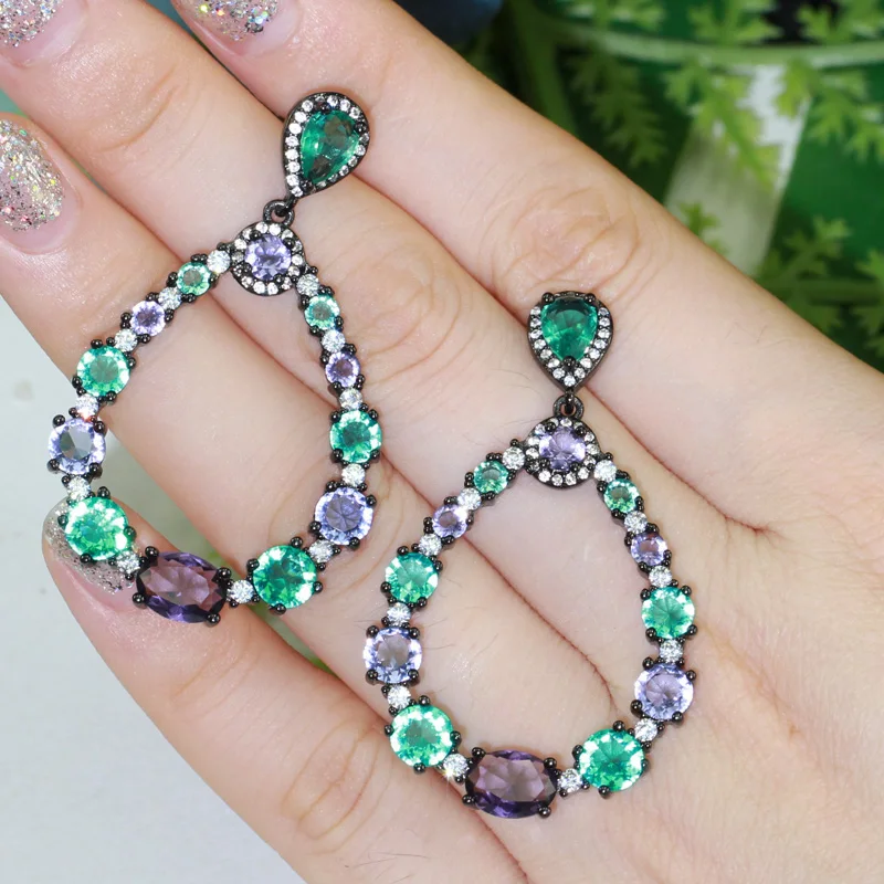 

CWWZircons Gorgeous Round Brazilian Blue Cubic Zirconia Dangle Earring for Women Cute Aesthetic Luxury Bridal Jewelry Gift CZ775