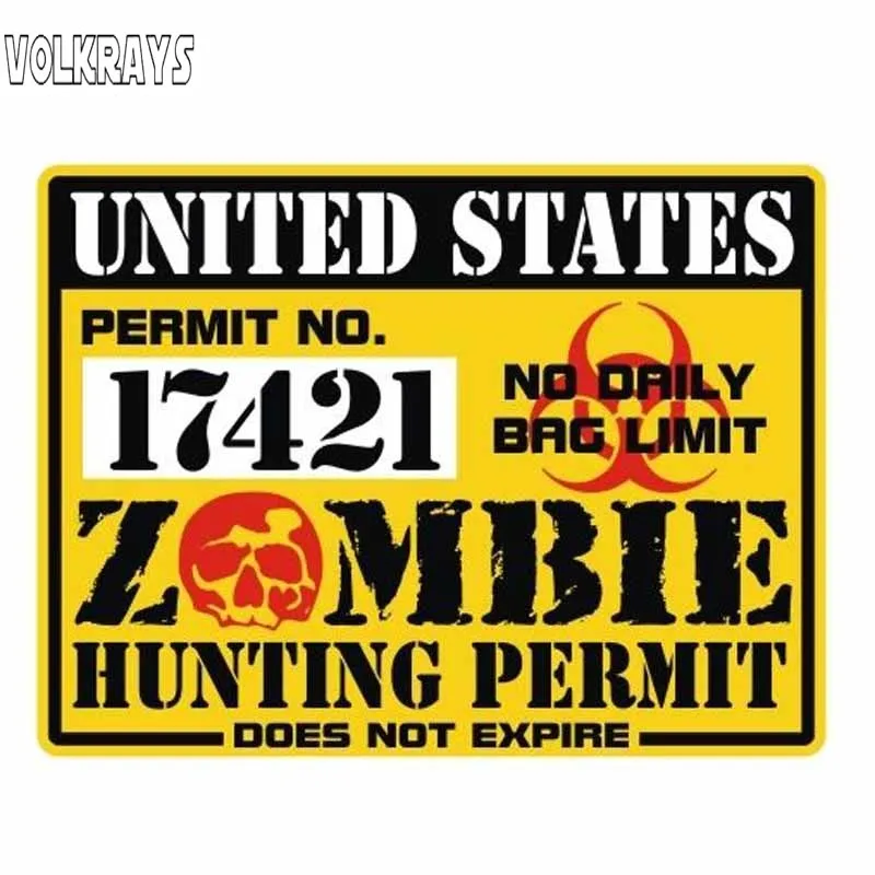 

Volkrays креативные автомобильные стикеры Amusing Соединенные Штаты Зомби Охота Разрешение аксессуары солнцезащитный ПВХ наклейка для Lada Vw,7 см * 10...