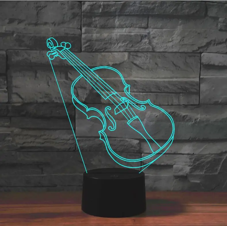[Seven Neon] Бесплатная доставка Акриловая настольная лампа для скрипки 7 цветов 3D