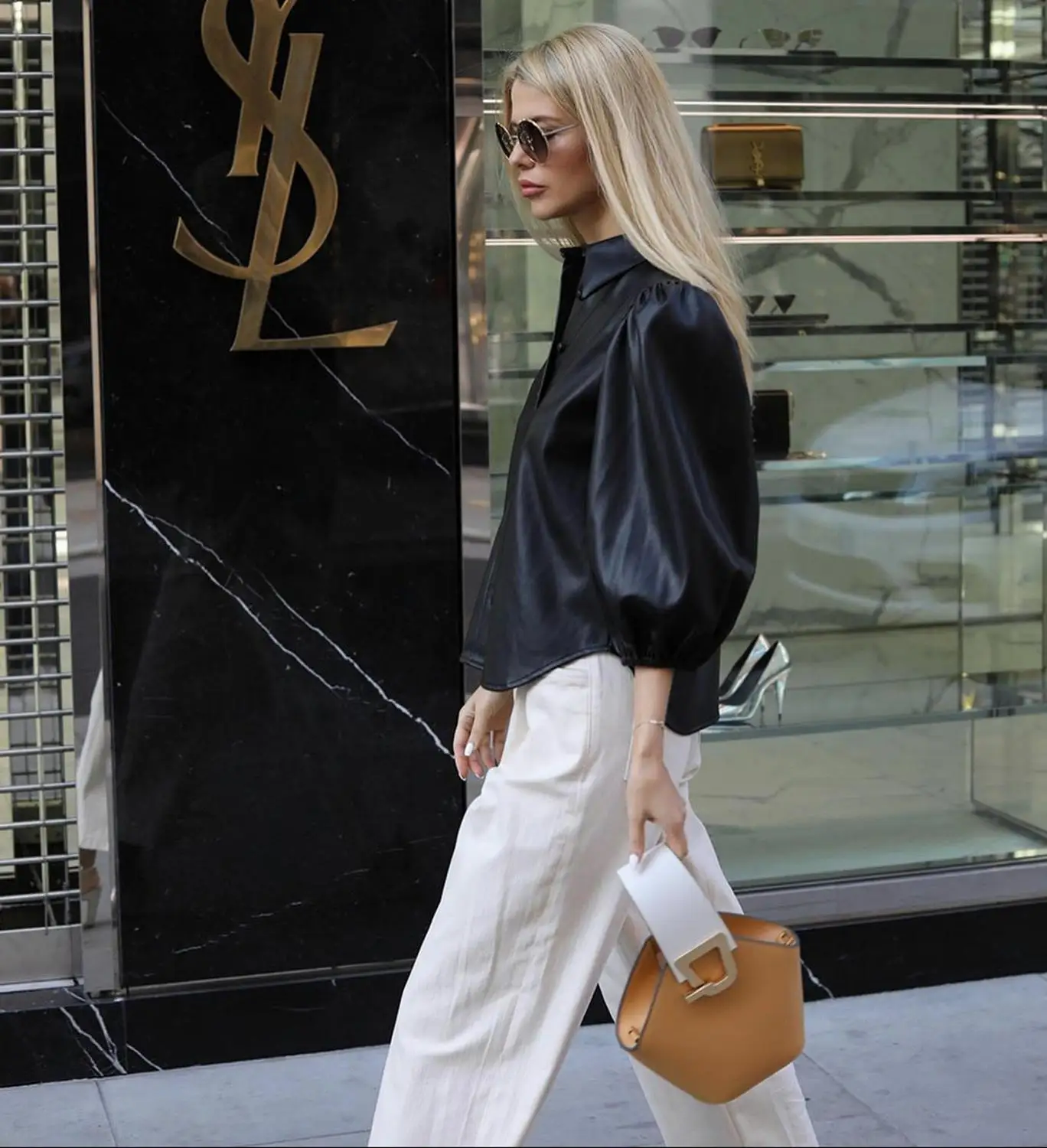 Минимализм черная пышная рубашка из искусственной кожи простая шикарная