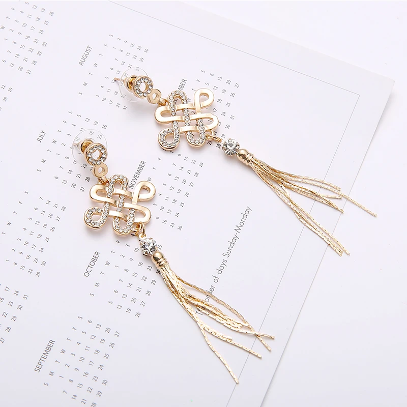 Темпераментные Длинные китайские серьги в стиле ретро с узлом корейские