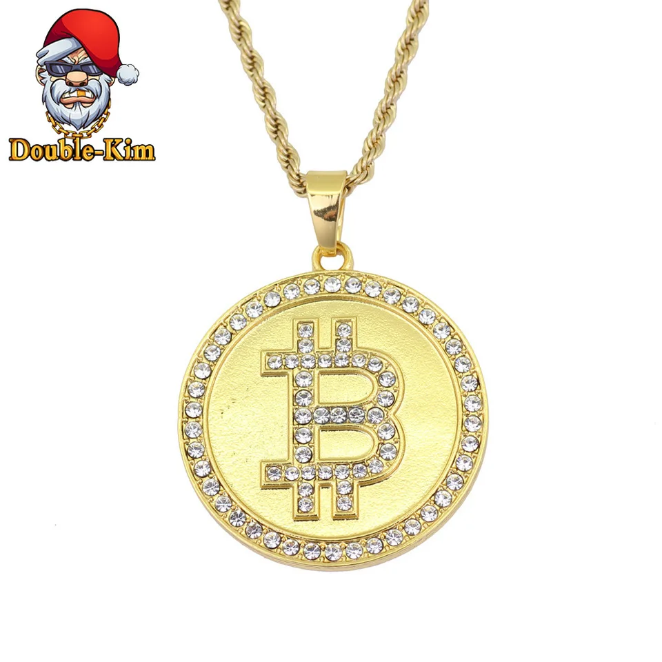 Круглое ожерелье для мужчин с подвеской в виде биткоина инкрустированная
