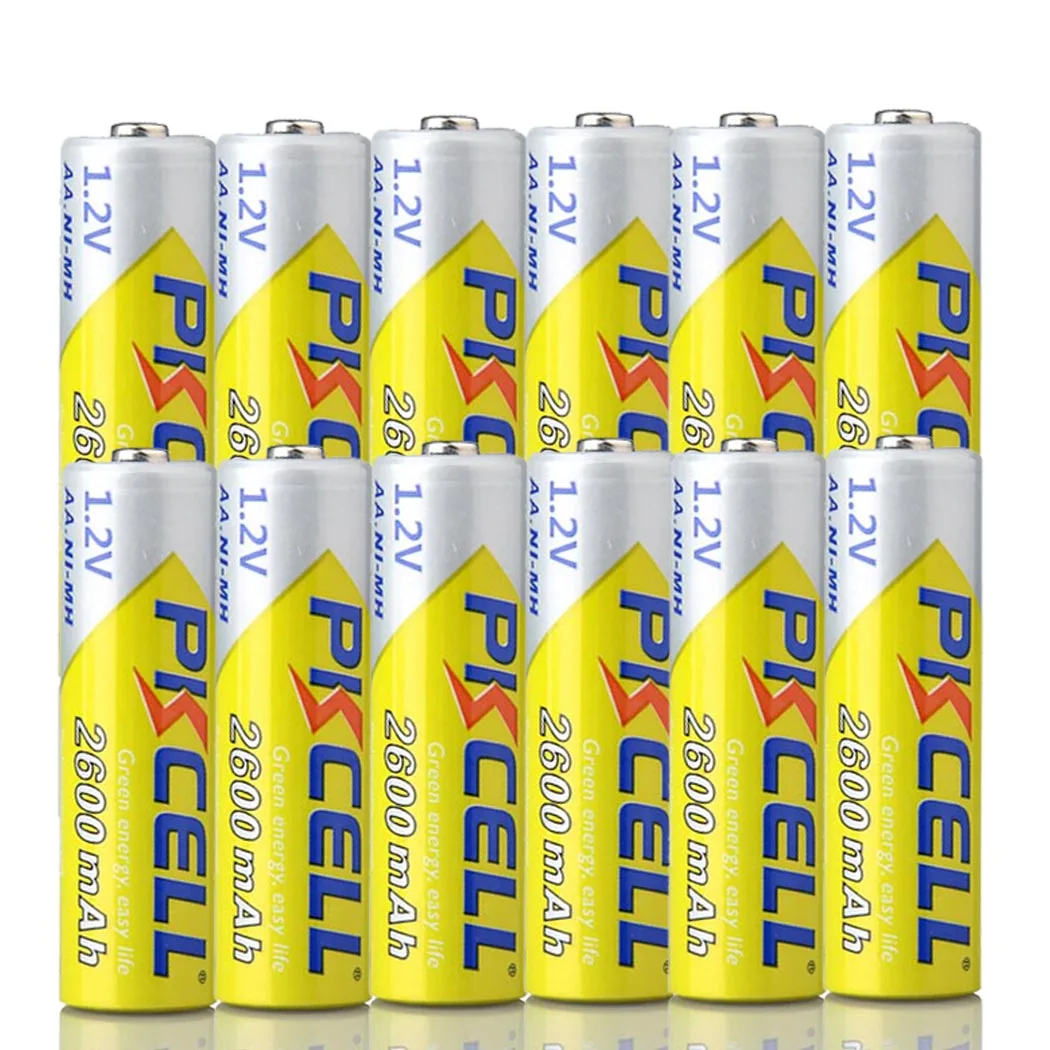 

PKCELL 12PC AA Battery 1.2V NI-MH AA Rechargeable batteries capacity (600mah 1300mah 2000mah 2600mah) AA nimh battery