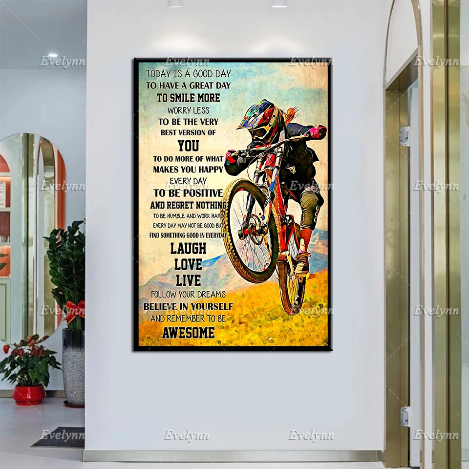

Mountain Bike MTB Girl Retro Poster Today Is A Good Day To Have A Great Day Wall Art Prints Home Decor Canvas Unique Gift